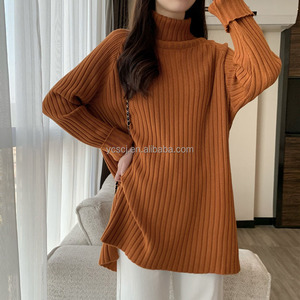 2025 da donna a collo alto comodi e larghi maglioni Pullover di media lunghezza nuovo Design a tubo dritto per l'autunno - Product Image 3