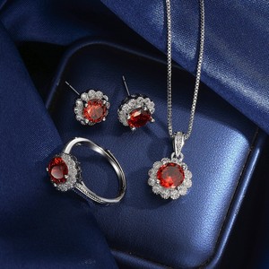 Conjunto <span class=keywords><strong>de</strong></span> joyería femenina con piedra preciosa circón collar anillo pendientes colgante Azul Rojo amarillo verde púrpura blanco para ocasiones <span class=keywords><strong>de</strong></span> boda - Product Image 3