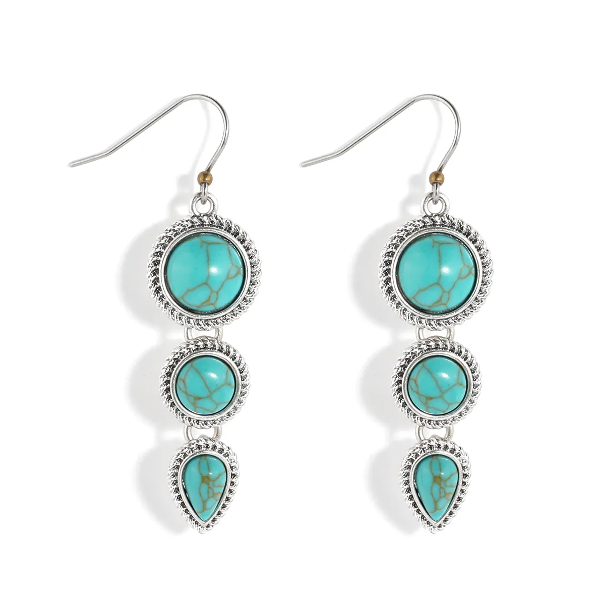 Navajo designs boucles d'oreilles en argent occidental 3 pièces, boucles d'oreilles en pierre de turquoise pour femmes