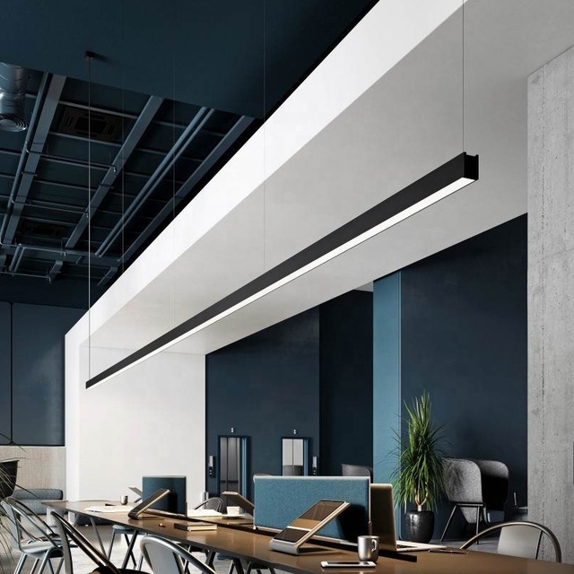 Office Aluminum LED Linear Pendant Light Fixture Surface Mounted 3-Year Warranty 80 CRI 80 Color Rendering Index IP44 Rated