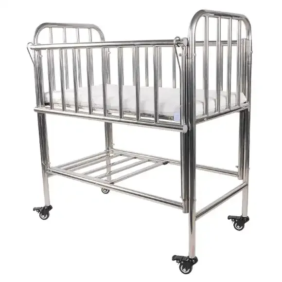 Wholesale Comfortable Stainless Steel Newborn Baby Bed Comfortable Baby cot Baby Trolley Bed With Mattress