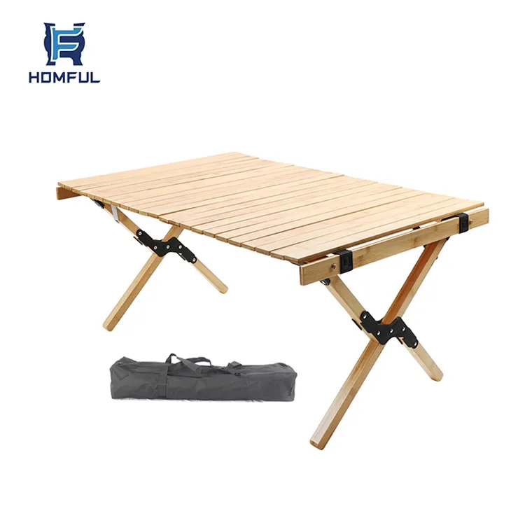HOMFUL थोक बहु कार्यात्मक सरल सेटअप लघु लकड़ी तह रोल डेरा डाले हुए मेज