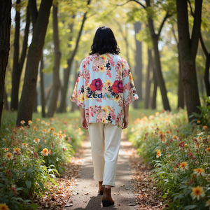 Bata Kimono Corta Estampada 100% Algodón - Ropa de Dormir y de Playa de Lujo ODM para Mujer, Verano/Otoño/Primavera - Product Image 3