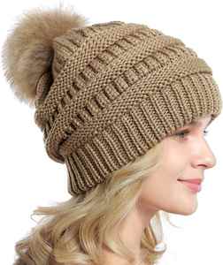 Pom Beanie Chapeaux Haute Qualité Épais Acrylique Coloré Hiver Chaud Femmes <span class=keywords><strong>Bonnet</strong></span> Tricoté <span class=keywords><strong>Avec</strong></span> <span class=keywords><strong>Pompon</strong></span> - Product Image 2