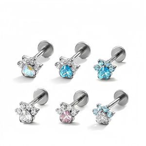 Boucles d'oreilles en alliage de titane et zircon en forme de patte de chat, clous de 0,9 mm pour remplacement de bijoux de perçage d'oreille - Product Image 4