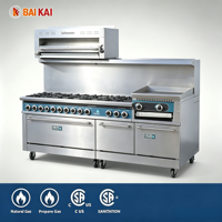 Cuisinière professionnelle à gaz en acier inoxydable pour restaurant, avec brûleurs, plaque de cuisson, gril et four, gaz naturel