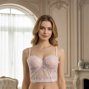 חזייה צרפתית נושמת עם תמיכה, סקסית, רקומה בפרחים, עם קשת, עצם דג, רצועות דקות מתכווננות, לחזה גדול וקטן - Product Image 6