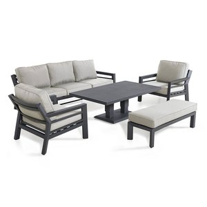 Meubles de patio en aluminium enduit de poudre pour le salon en tissu d'extérieur ensemble de canapé 3 places avec table montante ensembles de conversation de jardin en métal - Product Image 5