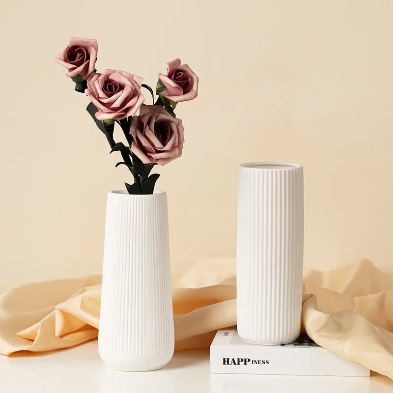 Jarrón de porcelana de cerámica blanca moderna nórdica, jarrón de cerámica grande para decoración del hogar