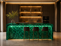 Dalles polies en malachite verte naturelle, pierre semi-précieuse, coupées sur mesure pour panneaux, comptoirs de bar, bureaux d'accueil et dessus de console