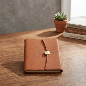 <b>Leather</b> Diary Hardcover Brown With Gold Snap Closure <b>A5</b> Size Premium Imported Magnetic Loose-Leaf PU <b>Leather</b> <b>Notebook</b> 3 Folder - Product Image 3