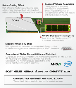 [KINGSMAN AITC] แรมเดสก์ท็อปประสิทธิภาพสูง DDR5 6000MHz โอเวอร์คล็อก 32GB (2x16GB) CL38 แบบ Dual Channel สำหรับ Intel/AMD Ddr5 - Product Image 5