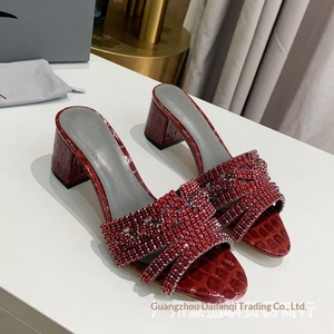 Sandalias <span class=keywords><strong>Gina</strong></span> de Tacón Grueso con Diseño de Piedras, Cosidas a Mano, con Pedrería, Punta Abierta, de Una Sola Tira, Versátiles y Sexys - Product Image 2