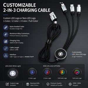 <span class=keywords><strong>Chargeur</strong></span> de téléphone multi-appareils personnalisé avec éclairage, charge rapide, nylon universel, USB PD 3, <span class=keywords><strong>5</strong></span> en 1, câble avec logo lumineux pour cadeaux promotionnels - Product Image 3