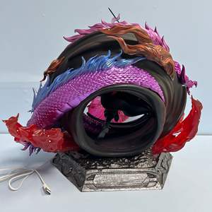 Figurine d'anime Roronoa Zoro style trois épées avec dragon violet et effets lumineux roses pour les collectionneurs sur le thème des pirates - Product Image 6