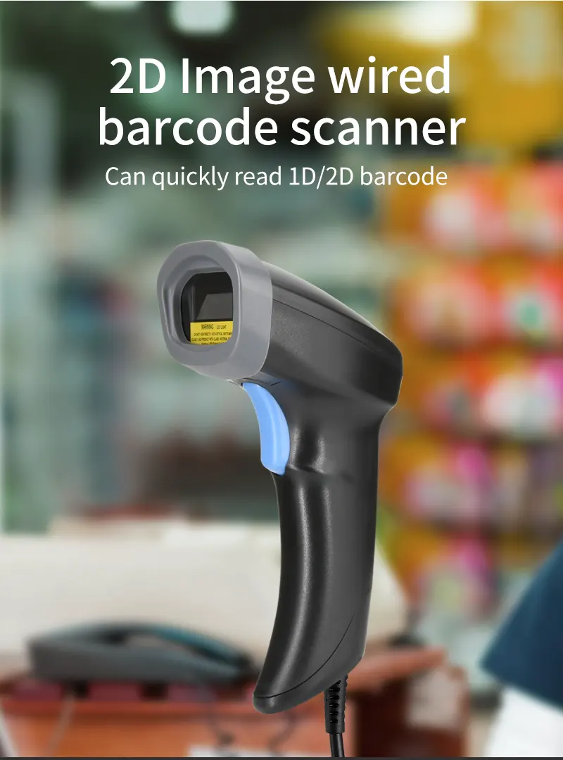 Lecteur de codes à barres QR USB filaire 1D 2D Scanner de codes à barres de supermarché pour solutions de point de vente