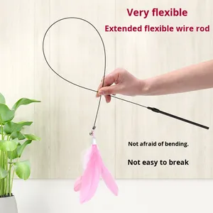 Jouets pour <span class=keywords><strong>chat</strong></span> écologiques vente en gros bâton de taquinerie en plastique anti-morsure durable avec tête remplaçable à longue barre à ventouse puissante - Product Image 2