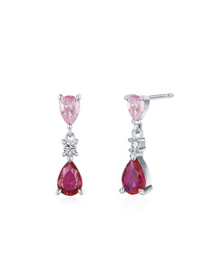 Teardrop Pink <b>Ruby</b> Zircon 2Pcs Jewelry Set Dangle Drop <b>Necklace</b> Earrings Women Bridal Wedding Jewelry Set - Product Image 3