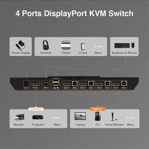 Commutateur KVM TESmart <span class=keywords><strong>4</strong></span> ports DisplayPort 1.2 DP 4K60Hz avec concentrateur <span class=keywords><strong>USB</strong></span> 2.0 prenant en charge le mode de passage du clavier et de la souris - Product Image 3