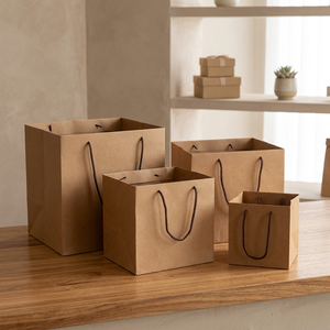 Sac cadeau carré de luxe avec poignée en ruban, en carton recyclé, pour l'emballage de gâteaux et de bougies - Product Image 2