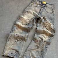 Logo personnalisé de haute qualité Coton Design Y2K Jeans Chenille Broderie Patch Jean Pantalon Vintage Lavé Déchiré Jeans Hommes
