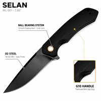 Couteau pliant de chasse en plein air de qualité industrielle, tactique, de survie, EDC WL-001, lame en acier D2, poignée antidérapante G10, roulement à billes
