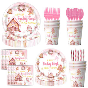 Decoraciones Rosas de Navidad con Temática de Galleta de Jengibre para Baby Shower: ¡Una Dulce Niña Está por Nacer! Platos y Servilletas de Galleta de Jengibre, Regalos de Invierno - Product Image 4