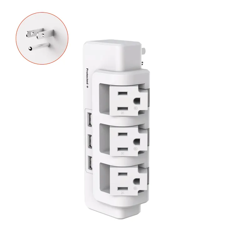 125V flexible power strips with usb wall charger surge protector for outlet with 6FT extension cord wall sockets