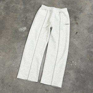 Clothing Custom Blank Sweat Suits <b>Two</b> <b>Piece</b> Grey Jogging Suit Men Contrast Stitch Straight Leg Baggy Sweatpants and Hoodie <b>Set</b> - Product Image 2