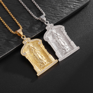 Sm Maria Pendant Necklace For Men 18K Gold Plated Rhinestone <b>Titanium</b> Steel Themed Pendant Everyday Wear - Product Image 1