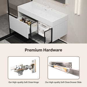 Mueble de Baño Moderno y Elegante con Lavabo y Espejo LED Inteligente Antivaho, Mueble de Baño de Madera Maciza Montado en la Pared - Product Image 4