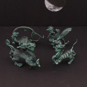 Figurines en laiton de quatre bêtes divines, 4 pièces, ornements de bureau Feng Shui pour la décoration de la maison et du bureau - Product Image 3