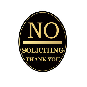 No Solicting Sign Acrylic Black Gold Lettering Durable Door Window Accessory - Product Image 1