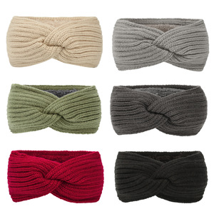 Accessoires de cheveux tricotés en polaire <span class=keywords><strong>Bandeau</strong></span> en laine épaisse <span class=keywords><strong>Bandeau</strong></span> de <span class=keywords><strong>sport</strong></span> d'hiver chaud <span class=keywords><strong>Cache</strong></span>-oreilles <span class=keywords><strong>Bandeau</strong></span> croisé - Product Image 2