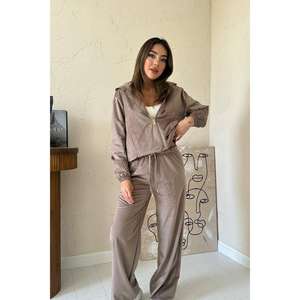 Conjunto de chándal de terciopelo fino Camel al por mayor - Product Image 3