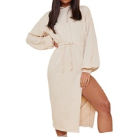Printemps Nouvelle Arrivée Sweat À Capuche Fendu Robe Midi Avec Cordon Femmes Sexy Robe De Bandage