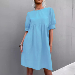 Nuevo vestido de manga abullonada con botones y cuello redondo, color liso, en oferta para primavera y otoño. - Product Image 4