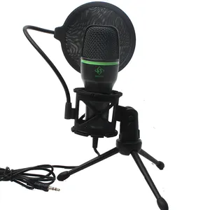 Profesyonel OEM stüdyo mikrofonu 3.5mm kondenser mikrofon ile Tripod standı canlı yayın için vlog karaoke