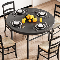 Table pliante ronde de 48 pouces, table pliante en plastique robuste, table de pique-nique extérieure avec dessus de table épais et cadre en métal robuste