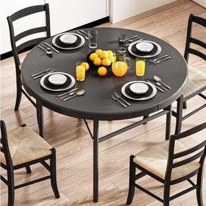 Mesa plegable redonda de <span class=keywords><strong>48</strong></span> pulgadas, mesa de plástico plegable resistente, mesa de picnic al aire libre con mesa gruesa y Marco de metal resistente - Product Image 3