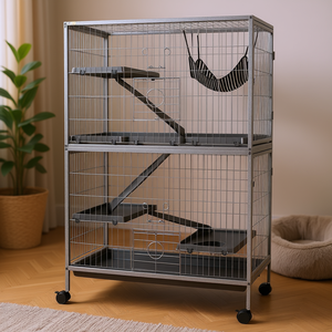 Jaula para animales tipo H plateada 50H con ruedas y hamaca para uso con hurones, chinchillas y pollos - Product Image 2