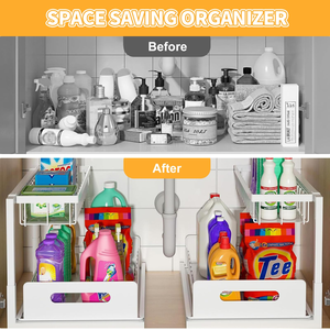 Hole Free 2 Tier Under Sink <b>Kitchen</b> Bathroom Toilet Pull Out Condiments Spice <b>Storage</b> Metal Drawer <b>Rack</b> Organizer for Cabinet - Product Image 3