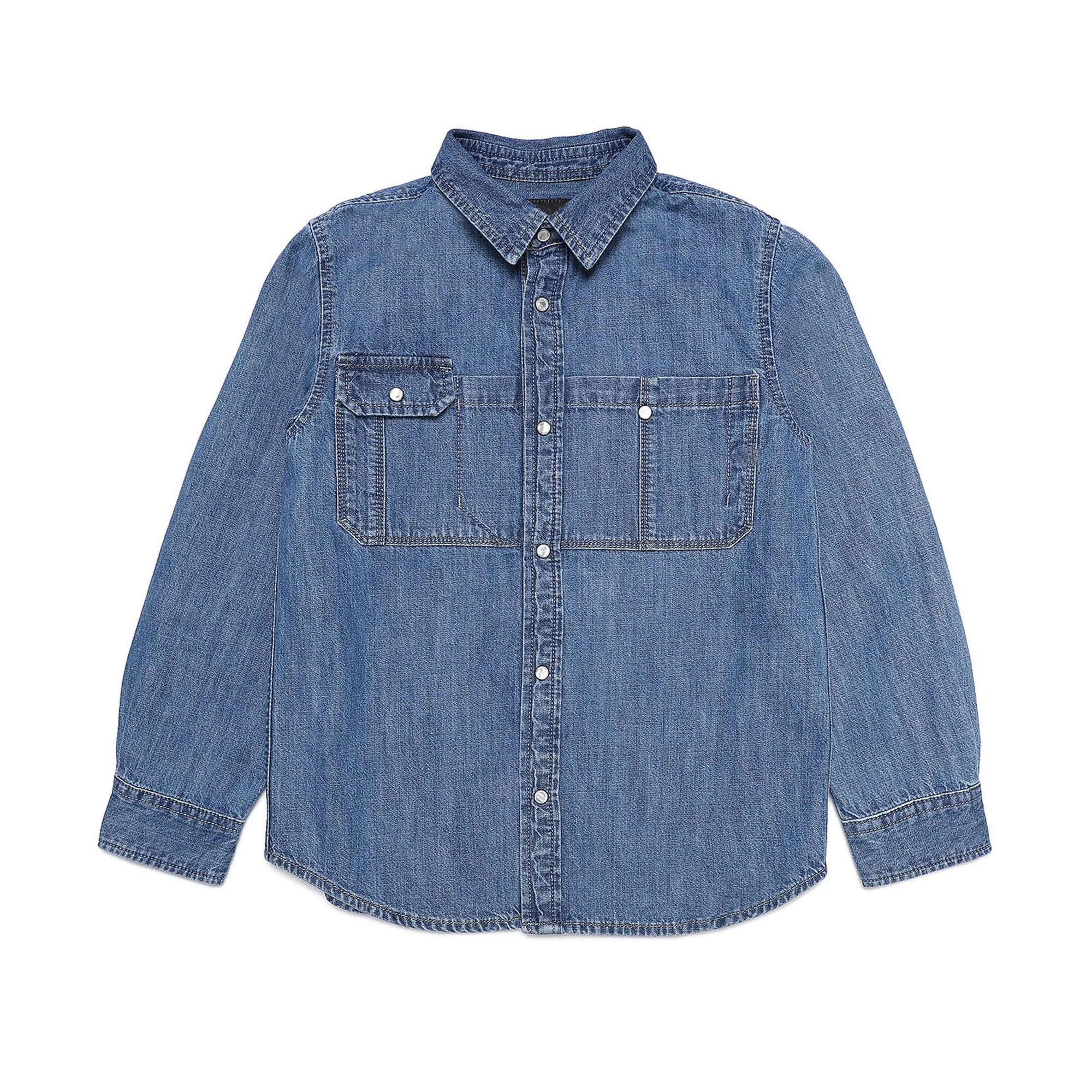 Benutzer definierte neueste Design Kinder hemden Jungen wasch bar Chambray Light Denim Langarm Jungen Hemden mit Front knopf nach unten