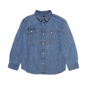 Camicie per bambini di ultima generazione personalizzate camicie per ragazzi a maniche lunghe in denim chiaro chambray lavabili con abbottonatura frontale