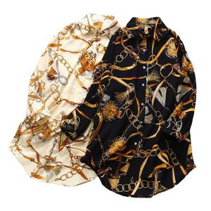 Camicette Eleganti con Stampa <span class=keywords><strong>a</strong></span> Catena per Donne, Camicie <span class=keywords><strong>Lunghe</strong></span> da Ufficio in Chiffon, Protezione Solare, <span class=keywords><strong>Maniche</strong></span> <span class=keywords><strong>Lunghe</strong></span>, Abbigliamento di Lusso Autunnale - Product Image 3