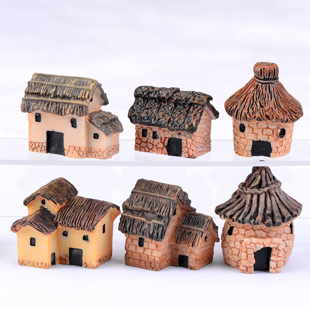 Miniature Small House Cottages Resin House Cottage Figurine Home Decor Miniature Fairy for Garden Decoration Accessories Model