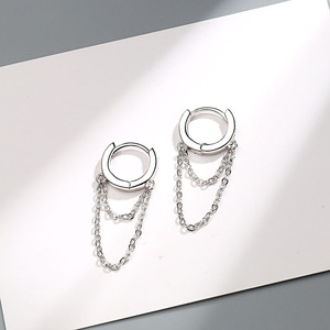 Orecchini a cerchio con catena a nappa lunga da donna, a doppio strato, con ear cuff pendente, gioielli alla moda per l'orecchio - Product Image 6