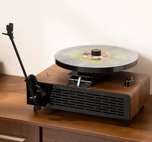 Tocadiscos vertical de madera con brazo de tono vertical, directo de fábrica, con altavoz estéreo integrado y reproducción de audio BT para decoración de hogar de alta gama. - Product Image 5