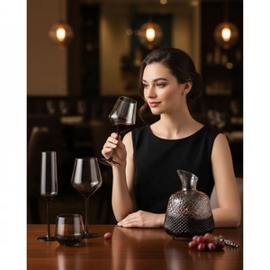 Ensemble de verres à <span class=keywords><strong>vin</strong></span> rouge gris fumé élégants et luxueux avec logo personnalisé, design de tige personnalisé pour les fêtes à domicile - Product Image 4