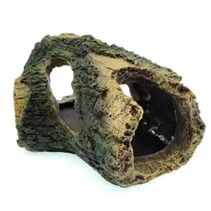 Rettile Habitat decorazione caverna cortecce, acquario grotta <span class=keywords><strong>tronco</strong></span> albero <span class=keywords><strong>cavo</strong></span>, nascondigli resina 5.1 pollici - Product Image 1